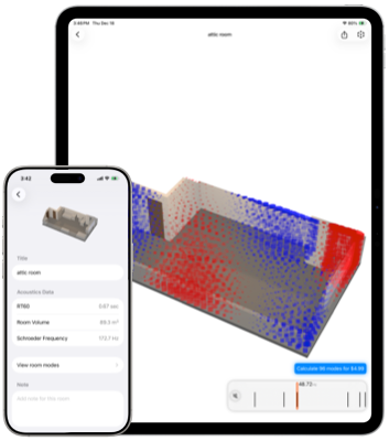 amscan screenshots. iPhone showing the room details, iPad showing the room modes