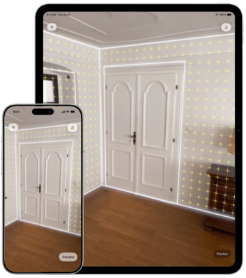 amscan screenshot on iPhone and iPad while lidar scanning a room